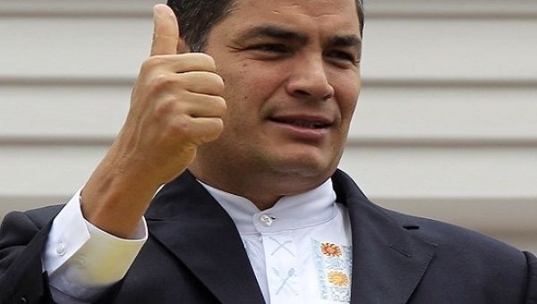 Ecuador's President Rafael Correa speaks of progress country has made.