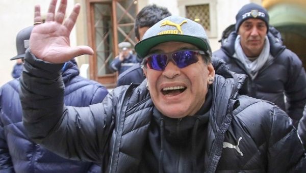 Argentinian soccer legend Diego Armando Maradona attends the Italian soccer Hall of Fame 2017 event in Florence, Italy, Jan. 17, 2017.