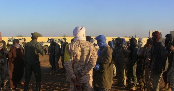 Former rebels, predominantly Tuareg, wait in a camp in Gao before participating in joint patrols with the Malian army on Jan. 9.