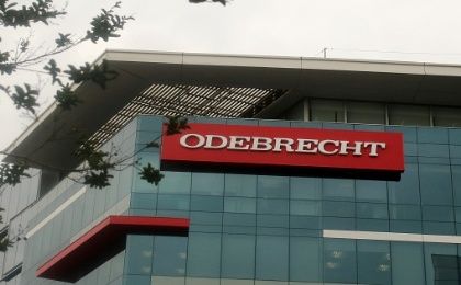 A sign of the Odebrecht Brazilian construction conglomerate is seen at their headquarters in Lima, Peru, January 5, 2017