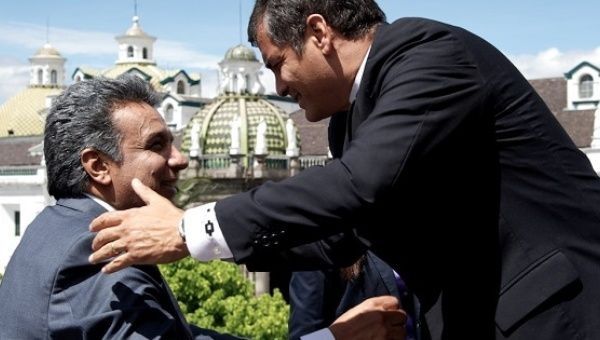 Ecuador's President Rafael Correa with presidential candidate for Allianza Pais Lenin Moreno