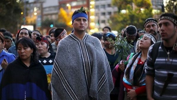 Mapuche people gather during a rally in Santiago.