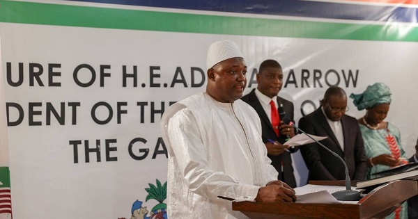 The swearing in ceremony at the inauguration of Gambia President Adama Barrow at the Gambian embassy in Dakar, Senegal, Jan. 19, 2017