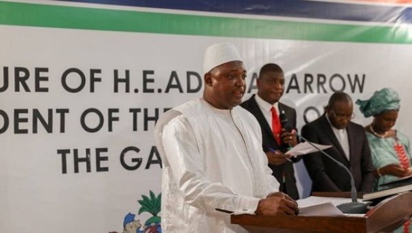 The swearing in ceremony at the inauguration of Gambia President Adama Barrow at the Gambian embassy in Dakar, Senegal, Jan. 19, 2017