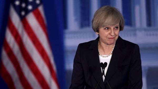 Britain's Prime Minister Theresa May speaks during the 2017 