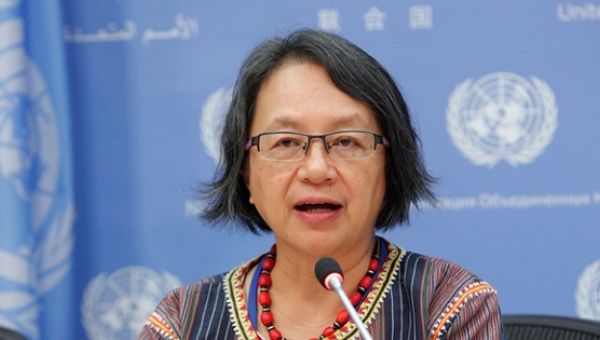 Special Rapporteur on the rights of indigenous peoples Victoria Tauli-Corpuz during a press conference Jan. 27, 2017