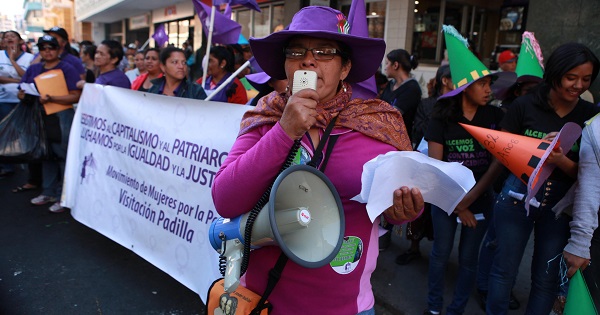 Women march against human rights abuses and gender violence in Tegucigalpa, Honduras, Jan. 25, 2016.