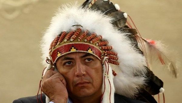 Dave Archambault II, chairman of the Standing Rock Sioux, waits to give his speech against the Dakota Access oil pipeline at the United Nations.