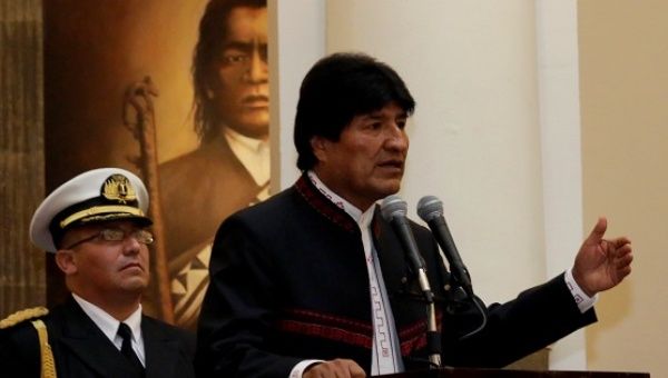 Bolivia's President Morales speaks during a ceremony at the Presidential Palace in La Paz.