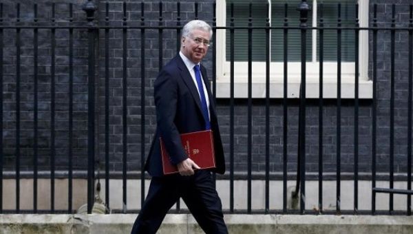 Britain's Defence Secretary Michael Fallon leaves a cabinet meeting in Downing Street, London, Jan. 17, 2017. 