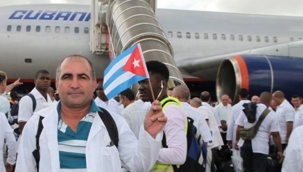 Cuban Doctors arriving in Sierra Leone on an international delegation.