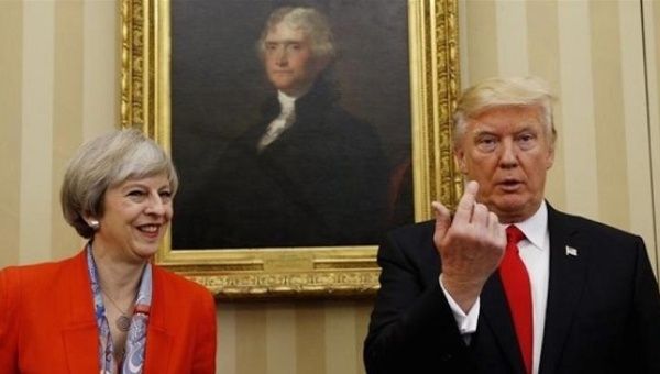U.S. President Donald Trump meets with British Prime Minister Theresa May in the White House Oval Office in Washington, U.S., Jan. 27, 2017.