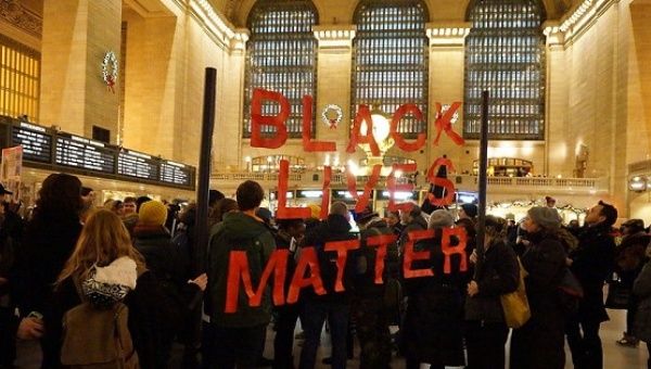 Protesters demonstrate against police brutality at Grand Central Station, New York City, Jan. 1. 2015. 