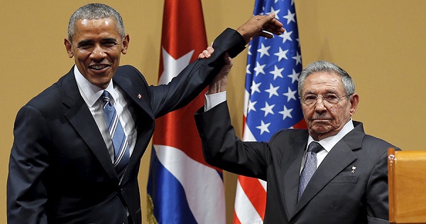 Cuban President Raul Castro leaves former U.S. President Barack Obama hanging as he went in for a hug.