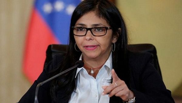 Venezuela's Foreign Minister Delcy Rodriguez talks to the media during a news conference in Caracas, Venezuela, Sept. 20, 2016.