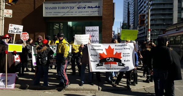 The anti-Muslim rally held outside a Toronto mosque.