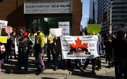 The anti-Muslim rally held outside a Toronto mosque. 