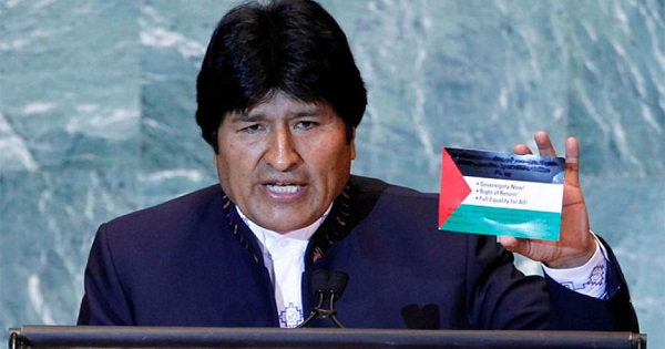 Bolivian President Evo Morales speaking out against Israeli terrorism at the United Nations in 2014.