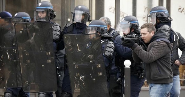 French riot police during a demonstration by youth against police brutality after a young Black man was severely injured during his arrest in early February.