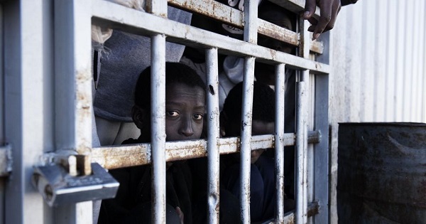 A child refugee at a detention center in Libya.