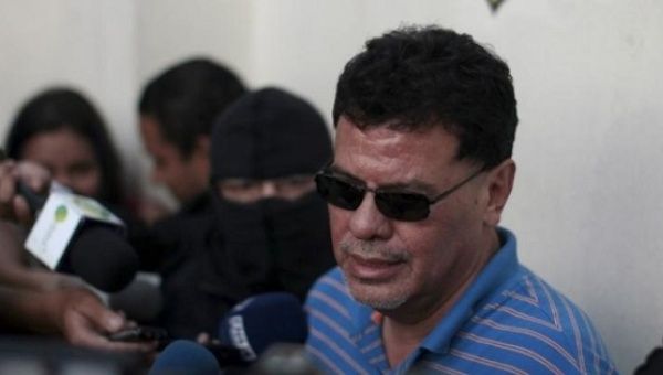 Former president of El Salvador's soccer federation Reynaldo Vasquez is presented to the media after his arrest in San Salvador, El Salvador, Dec. 16, 2015. 