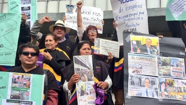 Thousands protest in Quito on the 18th anniversary of Ecuador's banking crisis, March 8, 2017.