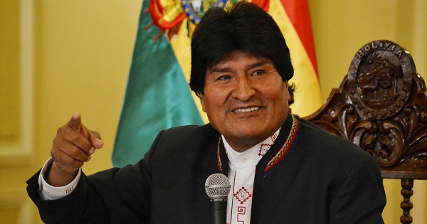 Evo Morales speaks during a news conference at the presidential palace in La Paz, Bolivia.