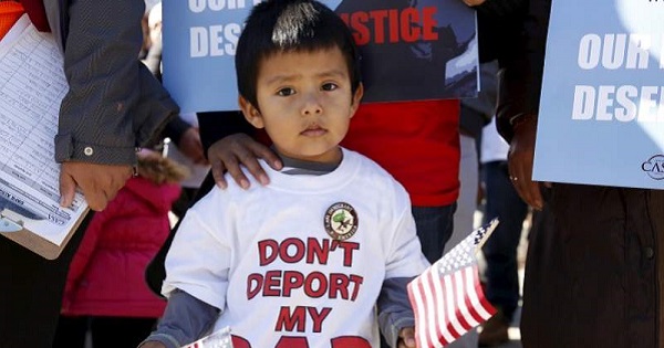 A young boy at an immigration rights rally in 2015.