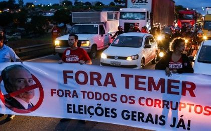 Protestors block the Presidente Dutra highway during a strike against Brazilian Social Welfare reform project from government, in Sao Jose dos Campos.