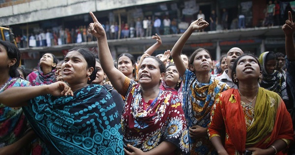 Bangladesh garment workers on strike demanding a pay raise.