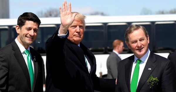 U.S. President Donald Trump, Speaker of the House Paul Ryan (L) and Irish Prime Minister Enda Kenny (R) at the the annual Friends of Ireland St. Patrick’s Day lunch, Washington, U.S., Mar. 16, 2017.