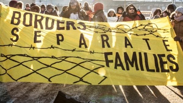 Migrant rights activists outside a Canadian jail holding immigration detainees