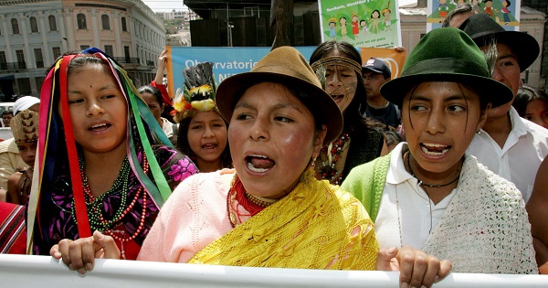 Indigenous youth march to pressure the Ecuadorean government to prioritize funding for children's rights, Quito, Ecuador, Nov. 22, 2005.