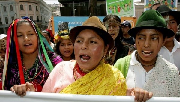 Indigenous youth march to pressure the Ecuadorean government to prioritize funding for children's rights, Quito, Ecuador, Nov. 22, 2005.