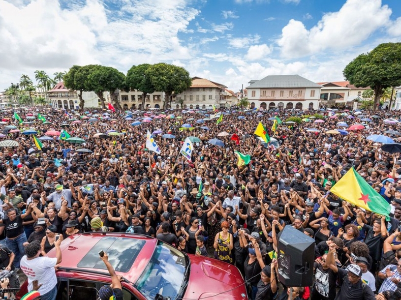 Around 10,000 people take part in the protest in the French Guianan capital Cayenne.
