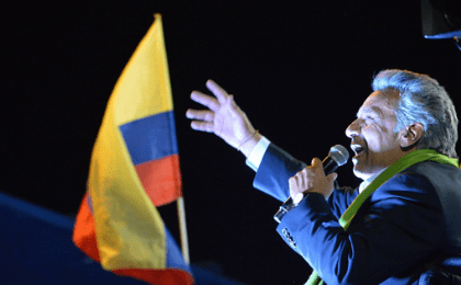 Lenin speaks to supporters in Quito.
