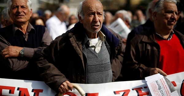 Greek pensioners take part in a demonstration against planned pension cuts in Athens, Greece April 4, 2017.