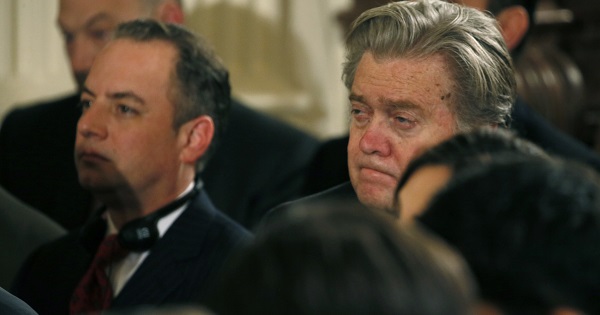 White House Chief of Staff Reince Priebus (L) and Chief Strategist Stephen Bannon.