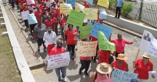 Barbados Secondary Teachers Union members marching in Bridgetown, Barbados. April 5, 2017