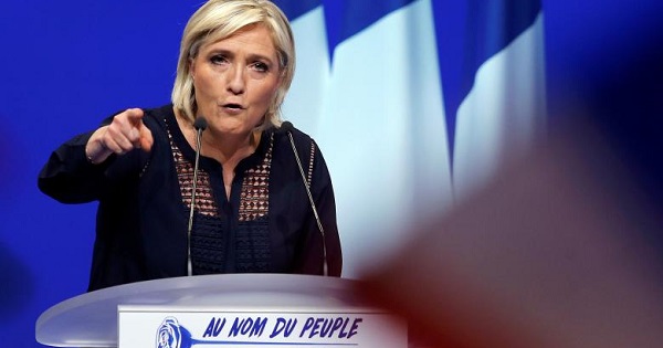 Presidential candidate Marine Le Pen addresses supporters during a political rally in Metz, March 18, 2017.