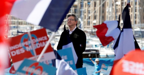 Jean-Luc Melenchon, candidate for the 2017 French presidential election, delivers a speech during a political rally in Marseille, France, April 9, 2017.