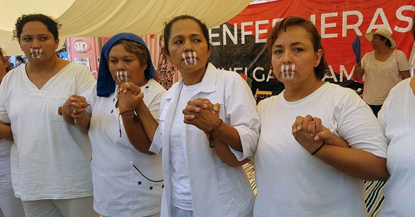 Four of the nine nurses on a hunger strike in Chiapas, Mexico. April, 2017