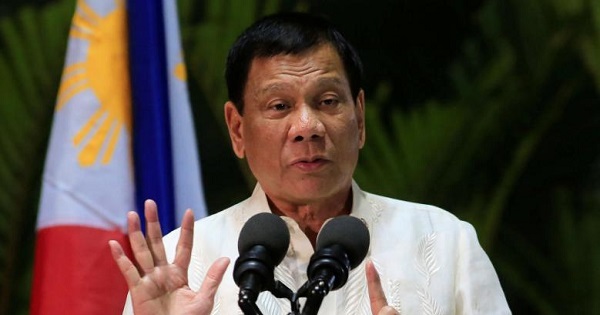 Philippine President Rodrigo Duterte gestures while answering questions during a news conference upon arrival from a trip to Myanmar and Thailand in Manila, Philippines, March 23, 2017.