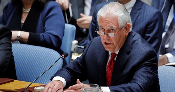 U.S. Secretary of State Rex Tillerson speaks during a Security Council meeting on the situation in North Korea at the United Nations on April 28, 2017.