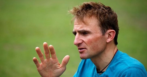 Ueli Steck, a mountaineer from Switzerland, speaks to the media during an interview at a hotel in Kathmandu, Nepal, May 30, 2016.