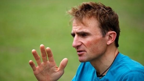Ueli Steck, a mountaineer from Switzerland, speaks to the media during an interview at a hotel in Kathmandu, Nepal, May 30, 2016.