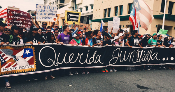 Puerto Ricans march in San Juan on May Day.