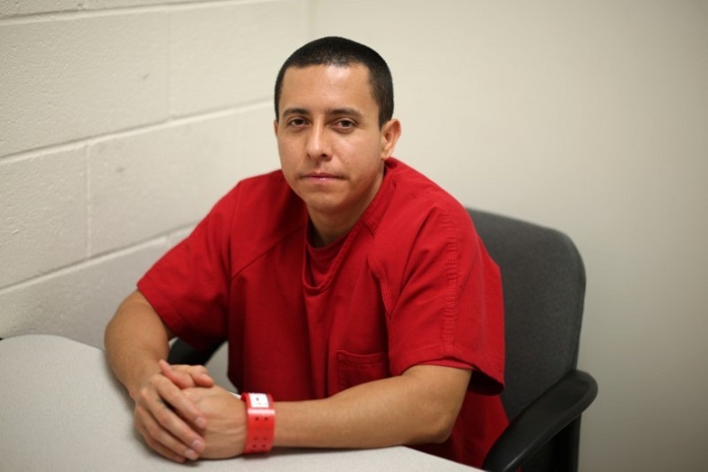 Roberto Galan, 33, paid a trafficker $3,000 to smuggle him into the United States from El Salvador for the first time as a teenager in 1997.  Since then, he has been deported twice but has returned each time.  Now he is once again in deportation proceedings, being held at the Adelanto Detention Facility near San Bernardino, California.
