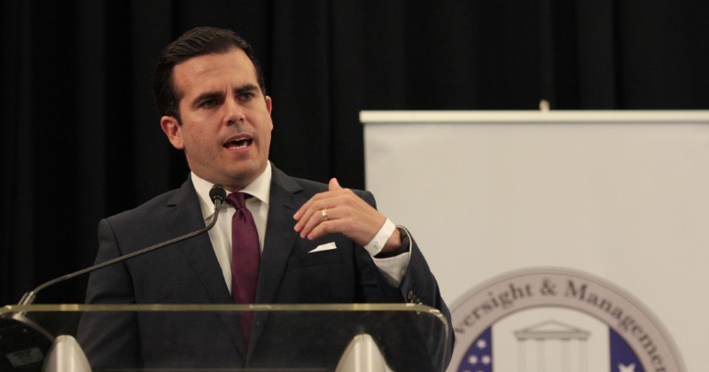 Puerto Rico's Governor Ricardo Rossello at a meeting of the Financial Oversight and Management Board for Puerto Rico, March 31, 2017