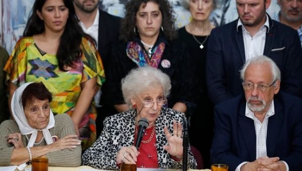 President of Grandmothers of Plaza de Mayo, Estela de Carlotto gives a press conference criticizing the recent Supreme Court ruling in Buenos Aires.